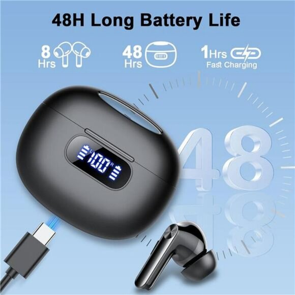 Bluetooth 5.3 Wireless Earbuds Noise Cancelling Mic LED Display IPX7 48H Play - Picture 4 of 7